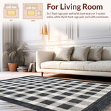 Ultra Soft Area Rug, Non Slip, Stain Resistant, Washable Area Rugs for Living Room, Bedroom, Vintage Checkered Flooring Carpet(Gray)