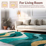 Ultra Soft Area Rug, Non Slip, Stain Resistant, Washable Area Rugs for Living Room, Bedroom, Sleek Luxe Ogee Inspired Design(Green)