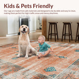 Ultra Soft Area Rug, Non Slip, Stain Resistant, Washable Area Rugs for Living Room, Bedroom, Colorful Ethnic Trellis Arrangement(Orange)
