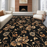 Ultra Soft Area Rug, Non Slip, Stain Resistant, Washable Area Rugs for Living Room, Bedroom, Vibrant Coastal Botanical Design(Black)