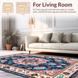 Ultra Soft Area Rug, Non Slip, Stain Resistant, Washable Area Rugs for Living Room, Bedroom, Eclectic Vintage Floral Medallion(Blue)