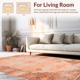 Ultra Soft Area Rug, Non Slip, Stain Resistant, Washable Area Rugs for Living Room, Bedroom, Rustic Vintage Tiled Design(Orange)