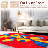 Ultra Soft Area Rug, Non Slip, Stain Resistant, Washable Area Rugs for Living Room, Bedroom, Contemporary Vibrant Twirl Motif(Red)