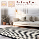 Ultra Soft Area Rug, Non Slip, Stain Resistant, Washable Area Rugs for Living Room, Bedroom, Black and White Striped Rug, Modern Design(Black)