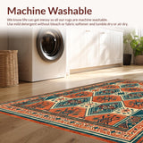 Ultra Soft Area Rug, Non Slip, Stain Resistant, Washable Area Rugs for Living Room, Bedroom, Rustic Tribal Diamond Aesthetic(Red)