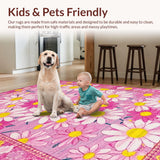 Ultra Soft Area Rug, Non Slip, Stain Resistant, Washable Area Rugs for Living Room, Bedroom, Elegant Soft Pink Botanical Pattern(Pink)