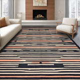 Ultra Soft Area Rug, Non Slip, Stain Resistant, Washable Area Rugs for Living Room, Bedroom, Elegant Charcoal and Peach Stripes(Black)