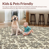 Ultra Soft Area Rug, Non Slip, Stain Resistant, Washable Area Rugs for Living Room, Bedroom, Vintage Damask Bedroom Farmhouse Style Area Carpet(Beige)