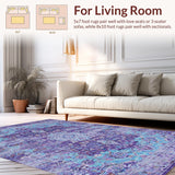 Ultra Soft Area Rug, Non Slip, Stain Resistant, Washable Area Rugs for Living Room, Bedroom, Chic Medallion Distressed Aesthetic(Purple)