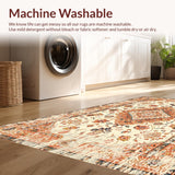 Ultra Soft Area Rug, Non Slip, Stain Resistant, Washable Area Rugs for Living Room, Bedroom, Rustic Circular Distressed Pattern(Ivory)