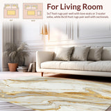 Ultra Soft Area Rug, Non Slip, Stain Resistant, Washable Area Rugs for Living Room, Bedroom, Stylish Beige Marble Effect Modern Artistic Bathroom(White)