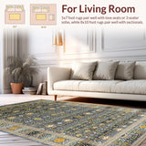 Ultra Soft Area Rug, Non Slip, Stain Resistant, Washable Area Rugs for Living Room, Bedroom, Cozy Earth Tone Medallion Design(Gray)