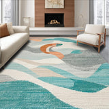 Ultra Soft Area Rug, Non Slip, Stain Resistant, Washable Area Rugs for Living Room, Bedroom, Gray and Teal Surf Board Rug Featuring Stylized Turtle and Ocean Ripples(Gray)