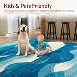 Ultra Soft Area Rug, Non Slip, Stain Resistant, Washable Area Rugs for Living Room, Bedroom, Tropical Wave Break Rug Surfboard Stripe Abstract Shell Shapes(Blue)