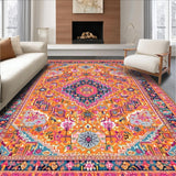 Ultra Soft Area Rug, Non Slip, Stain Resistant, Washable Area Rugs for Living Room, Bedroom, Stylish Symmetrical Floral Arrangement(Orange)