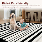 Ultra Soft Area Rug, Non Slip, Stain Resistant, Washable Area Rugs for Living Room, Bedroom, Modern Contrast Striped Rug with Bold Black and White Linear Motifs(Black)