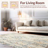 Ultra Soft Area Rug, Non Slip, Stain Resistant, Washable Area Rugs for Living Room, Bedroom, Boho Chic Area – Low Pile(Ivory)