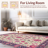 Ultra Soft Area Rug, Non Slip, Stain Resistant, Washable Area Rugs for Living Room, Bedroom, Vibrant Floral Paisley Motif(Beige)