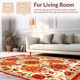 Ultra Soft Area Rug, Non Slip, Stain Resistant, Washable Area Rugs for Living Room, Bedroom, Elegant Round Blooming Design(White)