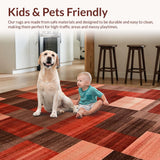 Ultra Soft Area Rug, Non Slip, Stain Resistant, Washable Area Rugs for Living Room, Bedroom, Rustic Multi-Hued Geometric Design(Red)