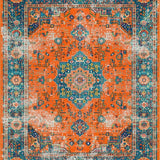 Ultra Soft Area Rug, Non Slip, Stain Resistant, Washable Area Rugs for Living Room, Bedroom, Rustic Orange Teal Medallion Style(Orange)