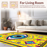 Ultra Soft Area Rug, Non Slip, Stain Resistant, Washable Area Rugs for Living Room, Bedroom, Creative Colorful Talisman Motif(Yellow)