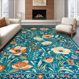 Ultra Soft Area Rug, Non Slip, Stain Resistant, Washable Area Rugs for Living Room, Bedroom, Bold Orange Floral Harmony(Blue)