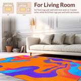 Ultra Soft Area Rug, Non Slip, Stain Resistant, Washable Area Rugs for Living Room, Bedroom, Dynamic Modern Abstract Waves(Orange)