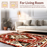 Ultra Soft Area Rug, Non Slip, Stain Resistant, Washable Area Rugs for Living Room, Bedroom, Southwest Inspired Geometric Elegance(Red)