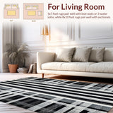 Ultra Soft Area Rug, Non Slip, Stain Resistant, Washable Area Rugs for Living Room, Bedroom, Layered Doorstep Rug with Artistic Stripe Harmony and Modern Geometric Flair(Black)