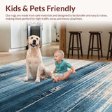 Ultra Soft Area Rug, Non Slip, Stain Resistant, Washable Area Rugs for Living Room, Bedroom, Vintage Inspired Ombre Area Rug with Distressed Blue and Beige Tones(Blue)