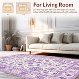 Ultra Soft Area Rug, Non Slip, Stain Resistant, Washable Area Rugs for Living Room, Bedroom, Charming Round Blooming Fantasy(White)
