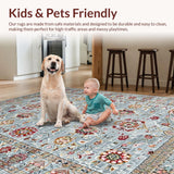 Ultra Soft Area Rug, Non Slip, Stain Resistant, Washable Area Rugs for Living Room, Bedroom, Chic Vintage Botanical Motif(Gray)