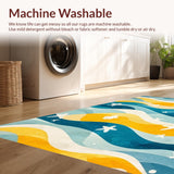 Ultra Soft Area Rug, Non Slip, Stain Resistant, Washable Area Rugs for Living Room, Bedroom, Surfboard Splash Rug with Ocean Wave Bands and Funky Nautical Graphic Elements(Yellow)