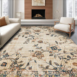 Ultra Soft Area Rug, Non Slip, Stain Resistant, Washable Area Rugs for Living Room, Bedroom, Chic Faded Botanical Design(Beige)