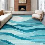 Ultra Soft Area Rug, Non Slip, Stain Resistant, Washable Area Rugs for Living Room, Bedroom, Sleek Minimalist Grey Linear Forms(Blue)