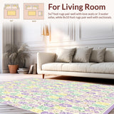 Ultra Soft Area Rug, Non Slip, Stain Resistant, Washable Area Rugs for Living Room, Bedroom, Stylish Low Pile with Whimsical Floral Circles in Tones(Beige)