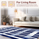 Ultra Soft Area Rug, Non Slip, Stain Resistant, Washable Area Rugs for Living Room, Bedroom, Living Room Stripe Rug Navy/White Stripes(Blue)
