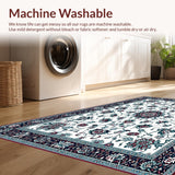 Ultra Soft Area Rug, Non Slip, Stain Resistant, Washable Area Rugs for Living Room, Bedroom, Elegant Wineberry Floral Motif(White)