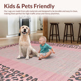 Ultra Soft Area Rug, Non Slip, Stain Resistant, Washable Area Rugs for Living Room, Bedroom, Trendy Pink Safari Inspired Design(Pink)