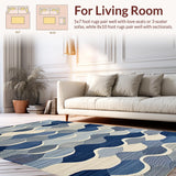 Ultra Soft Area Rug, Non Slip, Stain Resistant, Washable Area Rugs for Living Room, Bedroom, Serene Coastal Scallop Pattern(Blue)