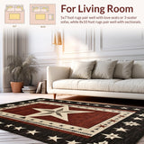 Ultra Soft Area Rug, Non Slip, Stain Resistant, Washable Area Rugs for Living Room, Bedroom, Elegant Textured Brown Motif(Red)