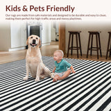Ultra Soft Area Rug, Non Slip, Stain Resistant, Washable Area Rugs for Living Room, Bedroom, Chic Black and White Striped Carpet for Modern Spaces(Black)