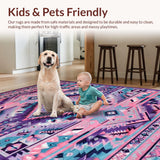 Ultra Soft Area Rug, Non Slip, Stain Resistant, Washable Area Rugs for Living Room, Bedroom, Vibrant Aztec Geometry Aesthetic(Pink)