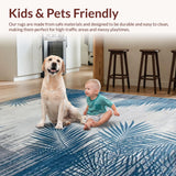 Ultra Soft Area Rug, Non Slip, Stain Resistant, Washable Area Rugs for Living Room, Bedroom, Tropical Inspired Botanical Motif(Blue)
