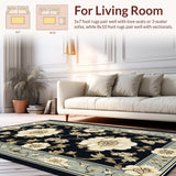 Ultra Soft Area Rug, Non Slip, Stain Resistant, Washable Area Rugs for Living Room, Bedroom, Rustic Cream Trellis Inspiration(Black)