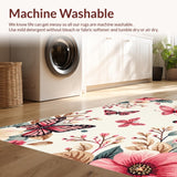 Ultra Soft Area Rug, Non Slip, Stain Resistant, Washable Area Rugs for Living Room, Bedroom, Delicate Pink Bloom Design(Pink)