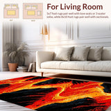 Ultra Soft Area Rug, Non Slip, Stain Resistant, Washable Area Rugs for Living Room, Bedroom, Energetic Volcano Inspired Motif(Red)