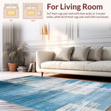Ultra Soft Area Rug, Non Slip, Stain Resistant, Washable Area Rugs for Living Room, Bedroom, Contemporary Distressed Abstract Motif(Blue)