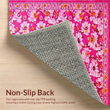 Ultra Soft Area Rug, Non Slip, Stain Resistant, Washable Area Rugs for Living Room, Bedroom, Bright Cheerful Floral Landscape(Pink)